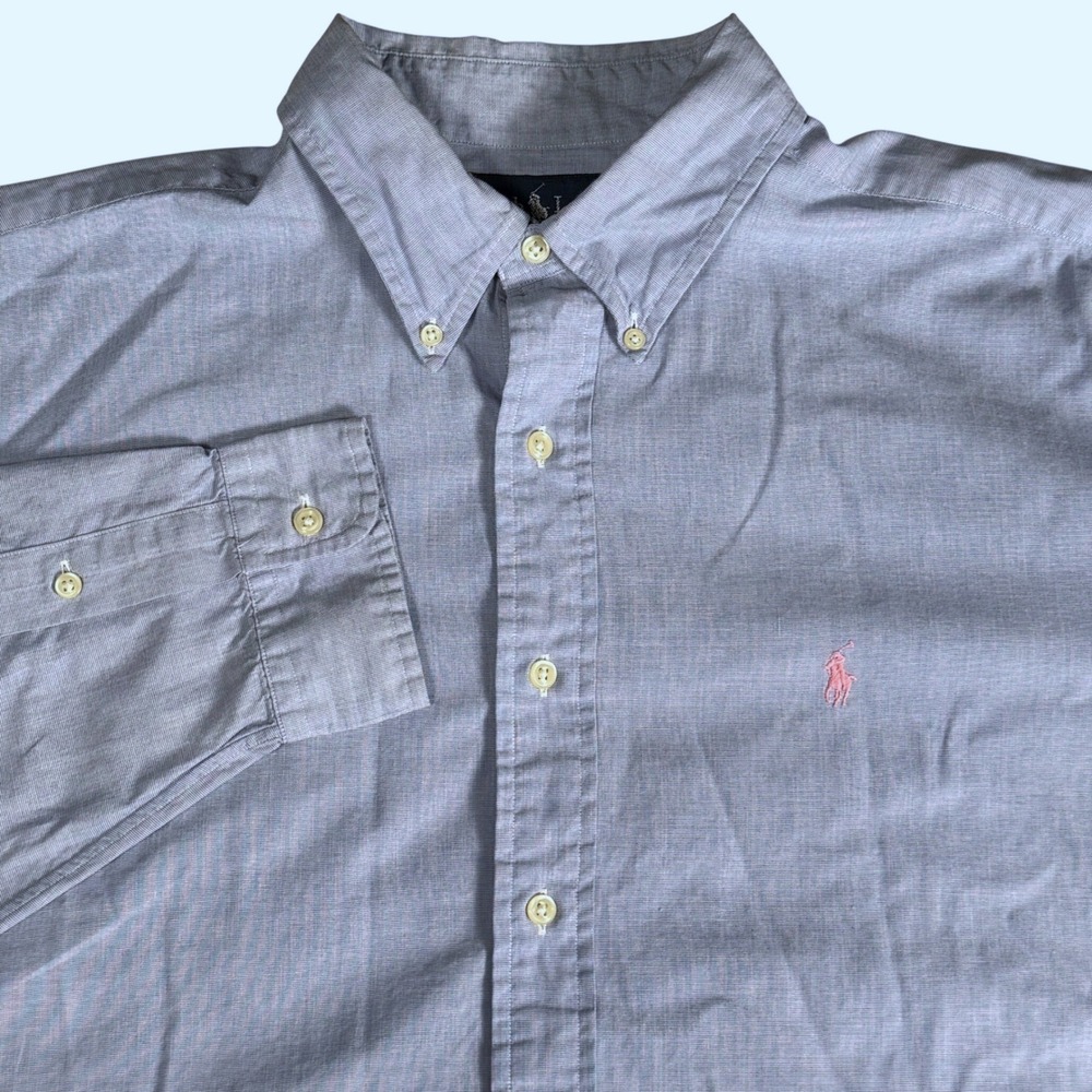 Ralph Lauren Mens XL Classic Fit Blue Micro Check‎ Button Down Shirt Pink Pony